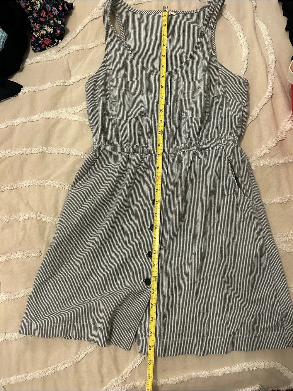 H81 Striped Button-Front Mini Dress with Elastic Waist